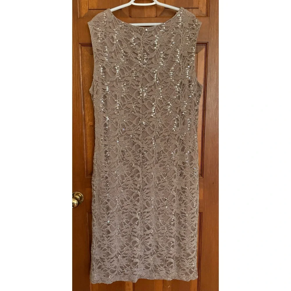 RM Richards Sequin Lace Cocktail Dress Women 22W Mocha Plus-Size Wedding Evening - Picture 4 of 11